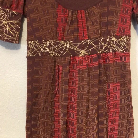 Custo Repainted dress Women's Size 2 short sleeve red brown gold 100% cotton EUC - Picture 3 of 13